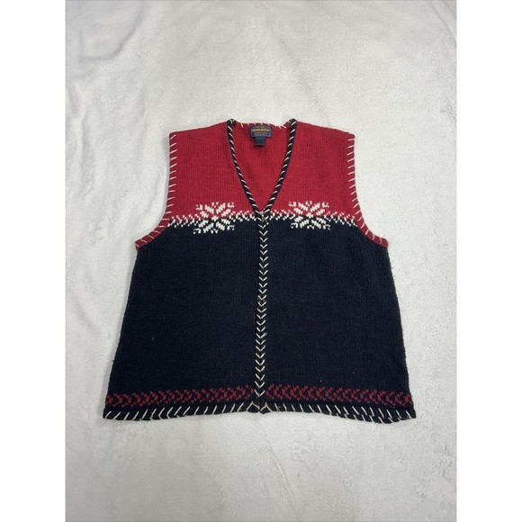 Woolrich Sweater Vest Women's Size XL Holiday Christmas Zip Up Red & Navy Blue - Picture 1 of 7
